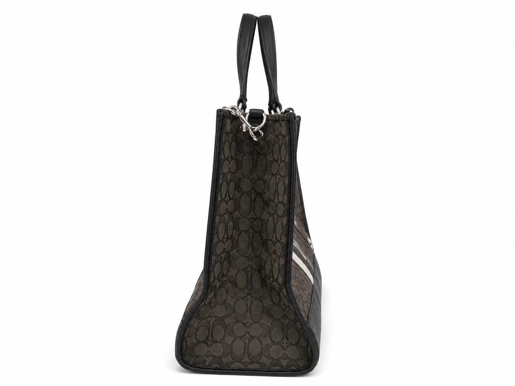 Coach Signature Jacquard Tote Bag Brown & Black with Stripe | Shoulder & Crossbody