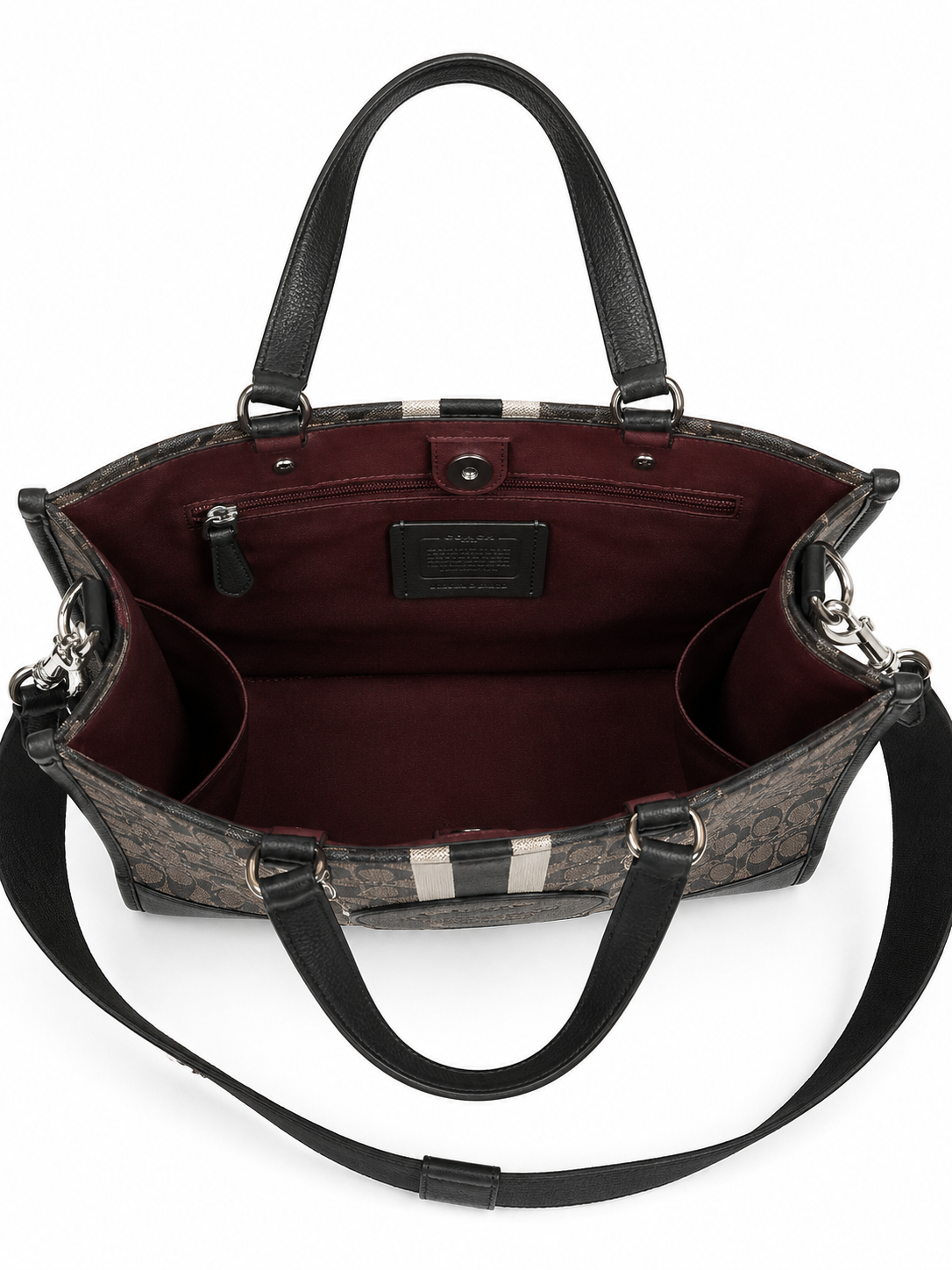 Coach Signature Jacquard Tote Bag Brown & Black with Stripe | Shoulder & Crossbody