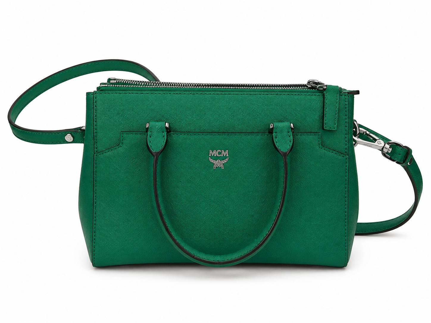 MCM Green Leather Medium Tote Bag | Convertible Shoulder & Crossbody| Preloved