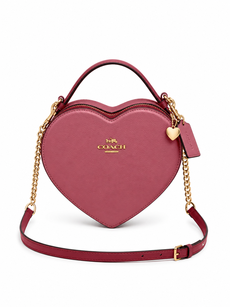 Coach Heart Crossbody Bag – Pink Pebbled Leather with Gold Hardware