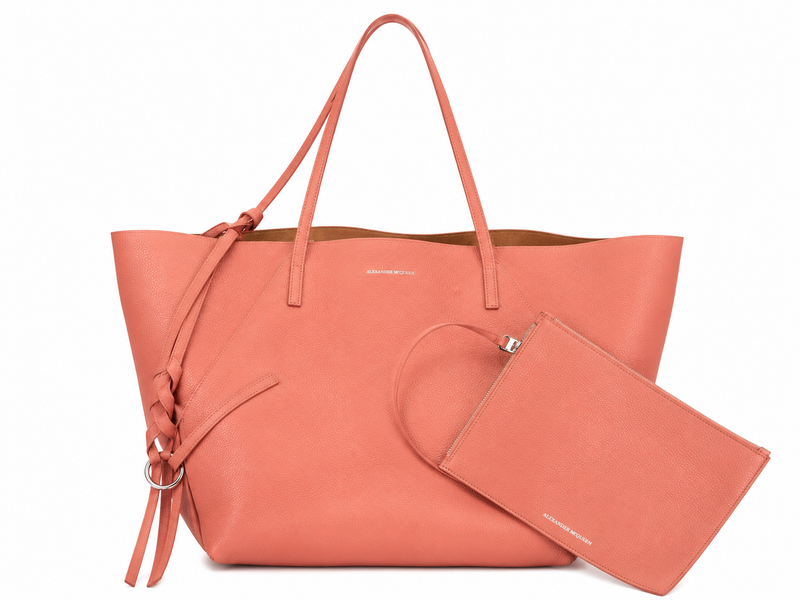 Alexander McQueen Leather Shopper Tote with Detachable Zip Pouch | Coral | Preloved