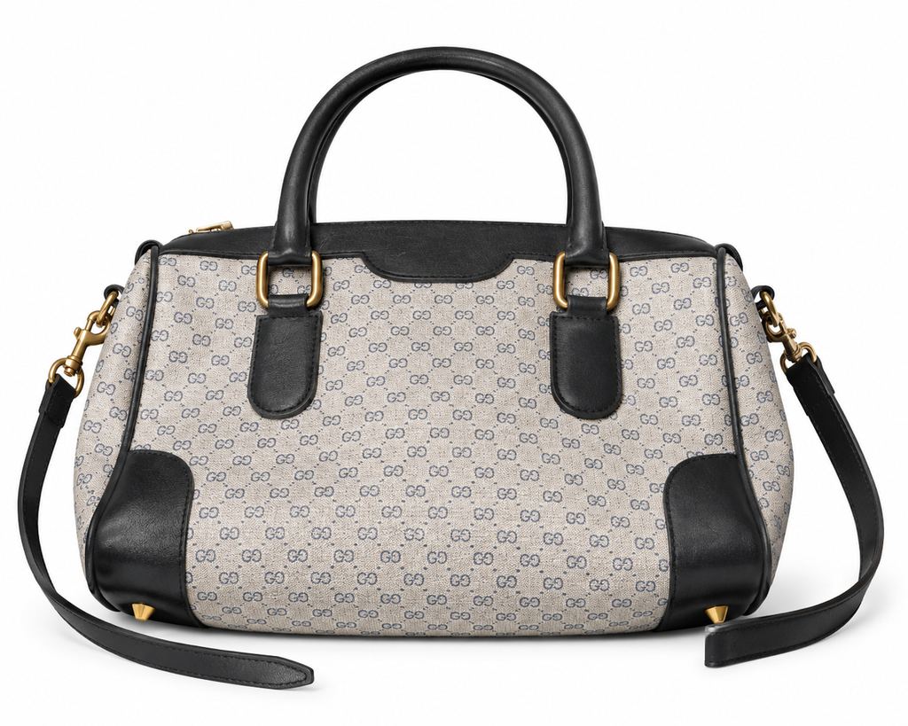 Gucci Vintage GG Supreme Boston Satchel | Beige & Navy | Pre Loved