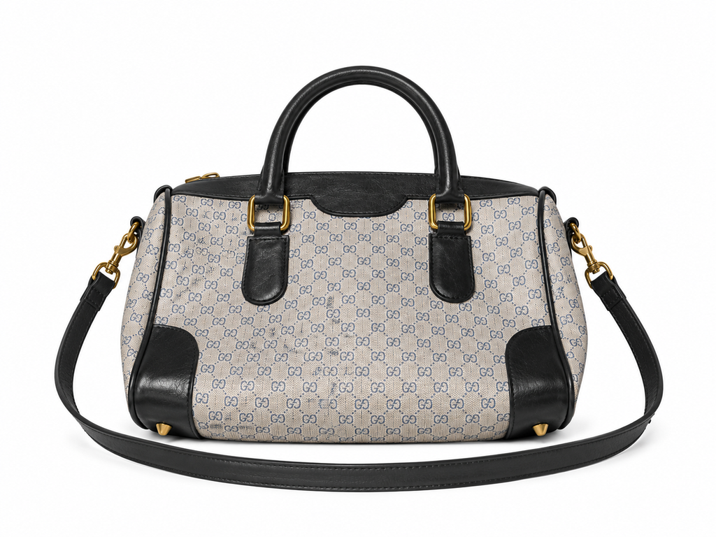 Gucci Vintage GG Supreme Boston Satchel | Beige & Navy | Pre Loved