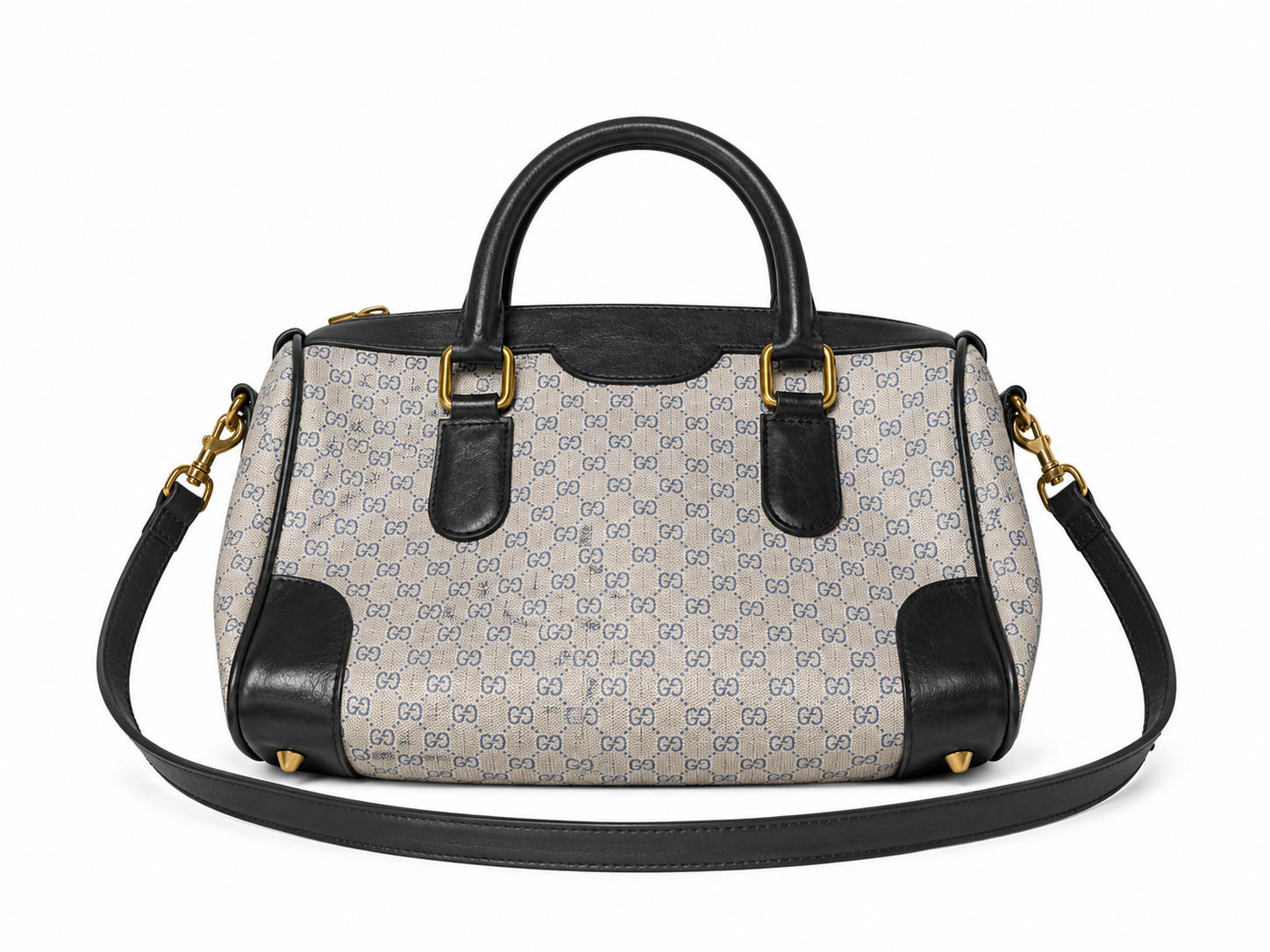 Gucci Vintage GG Supreme Boston Satchel | Beige & Navy | Pre Loved
