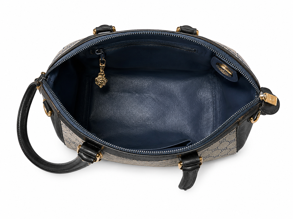 Gucci Vintage GG Supreme Boston Satchel | Beige & Navy | Pre Loved