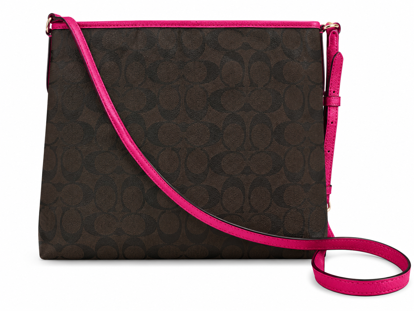 Coach Signature File Crossbody Bag Brown Canvas & Pink Leather Trim| Preloved